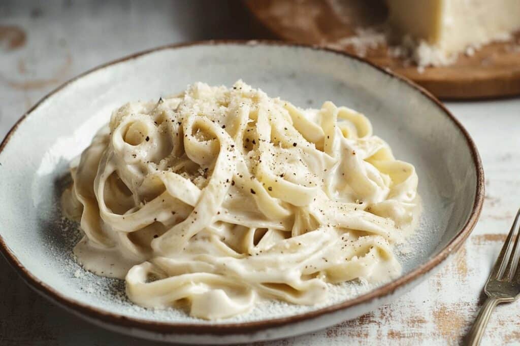 A steaming plate of fettuccine Alfredo