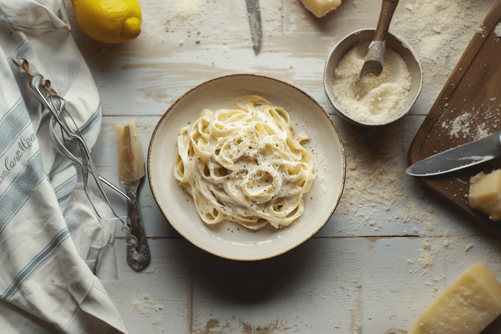 A creamy plate of Alfredo pasta