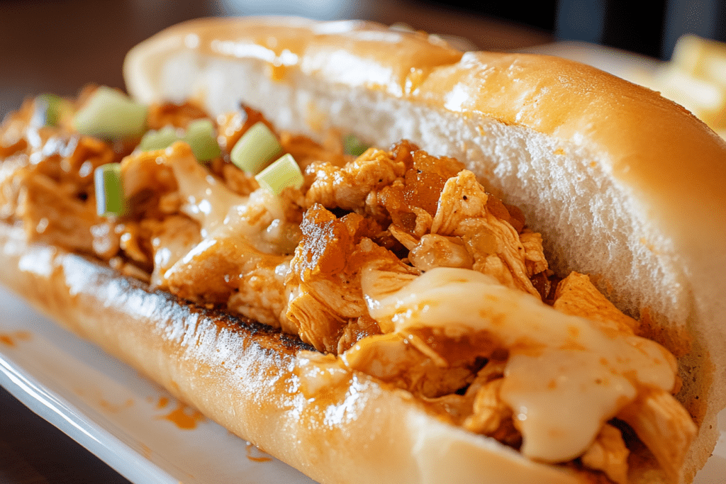 A platter of Buffalo Chicken Cheesesteak Recipe.