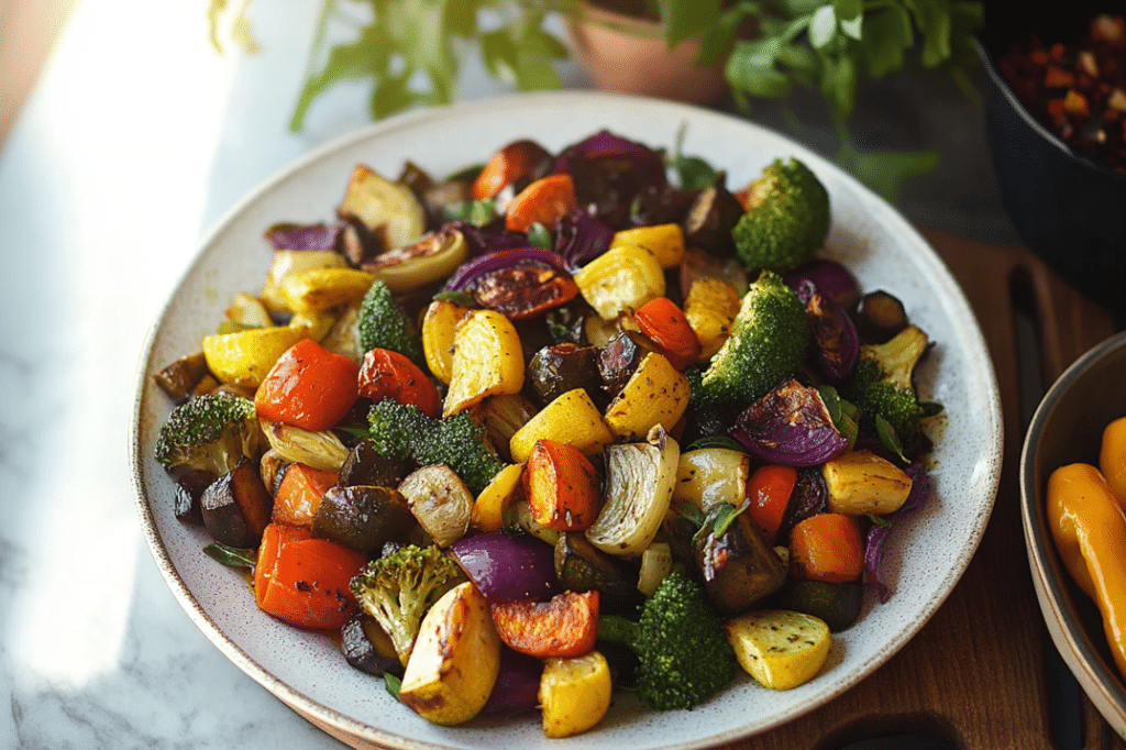 What to Serve with Chicken Feta Sausage? why not a plate of roasted vegetables