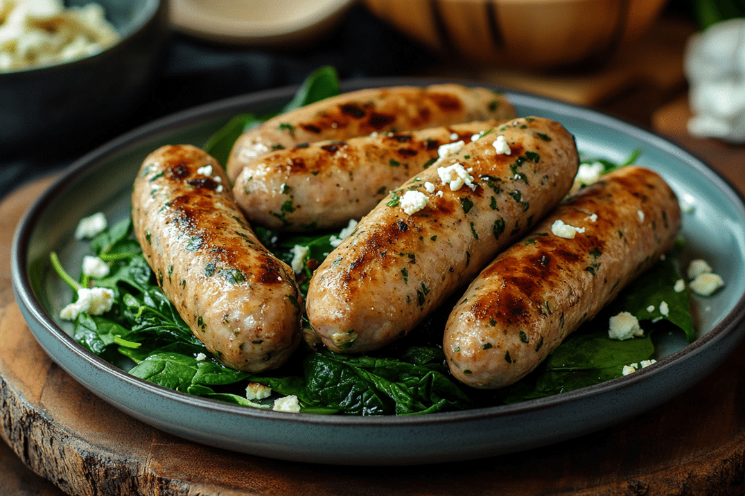 A plate of Chicken Feta Sausage