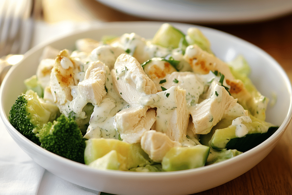 A close-up of a Chunky Chicken Salad.