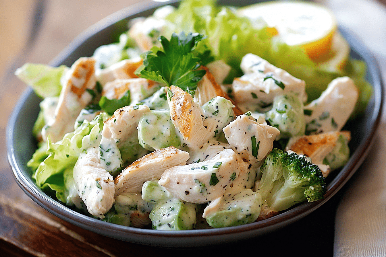 A bowl of Chunky Chicken Salad.