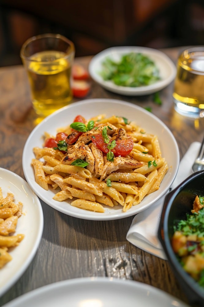 A beautifully plated serving of Firebirds Chicken Pasta