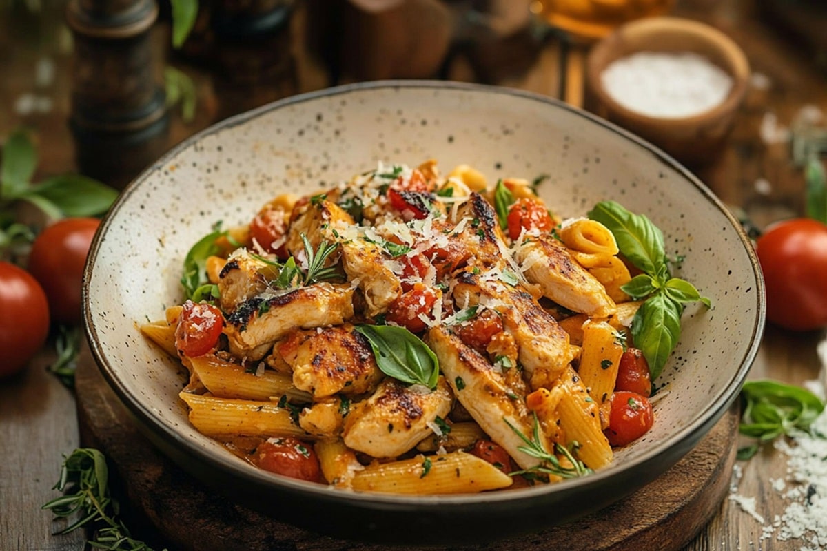 A creamy bowl of Firebirds Chicken Pasta