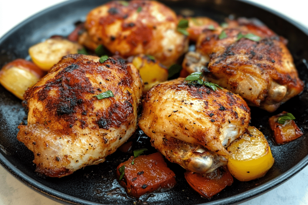 A sizzling hot plate of Kickin' Chicken, perfectly grilled to golden-brown perfection