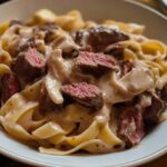 Close-Up of Venison Steak Pasta