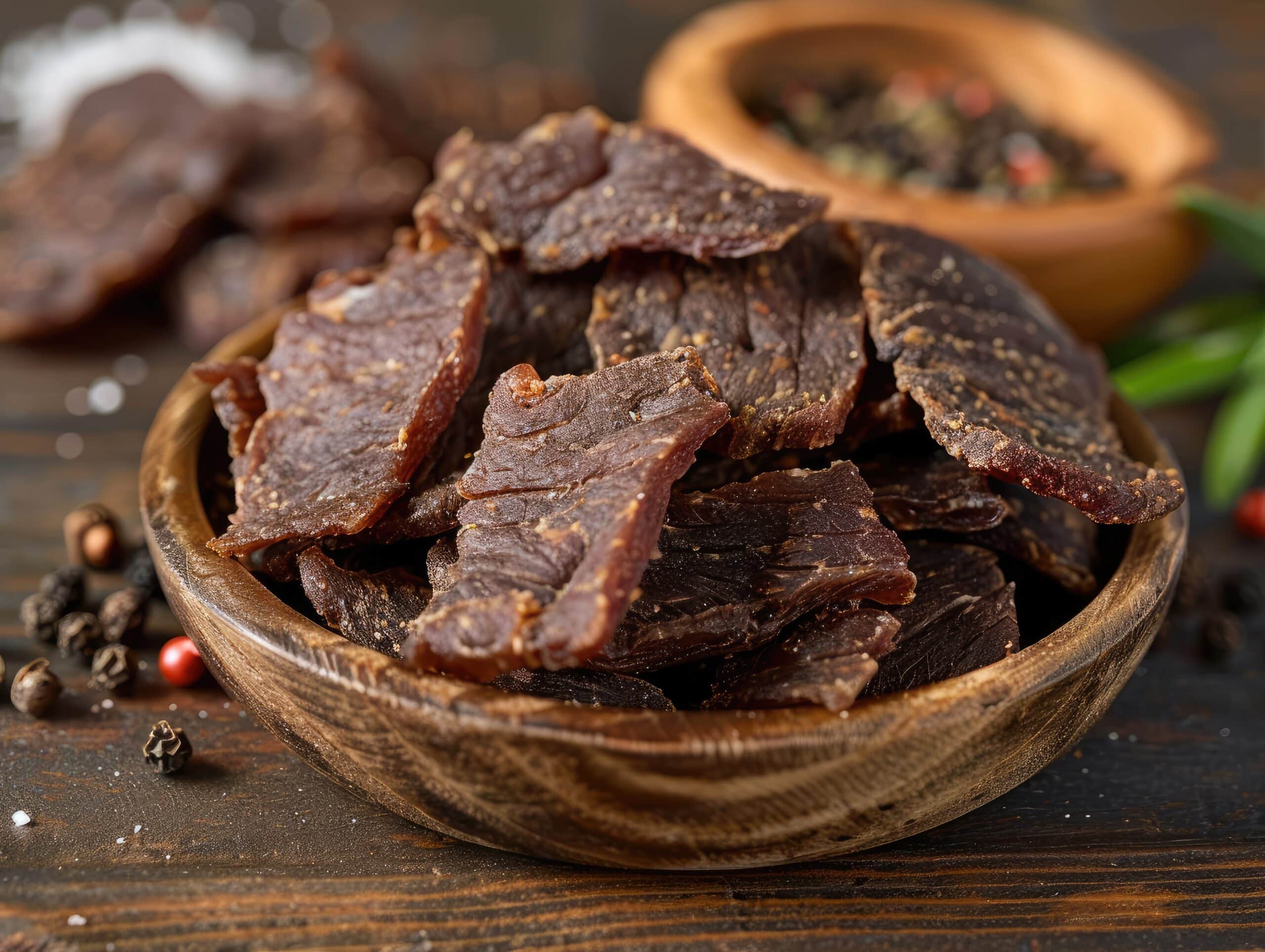 A bowl of crispy, golden-brown Thai beef jerky