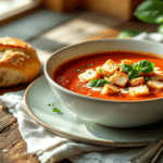 A bowl of creamy cherry tomato soup.