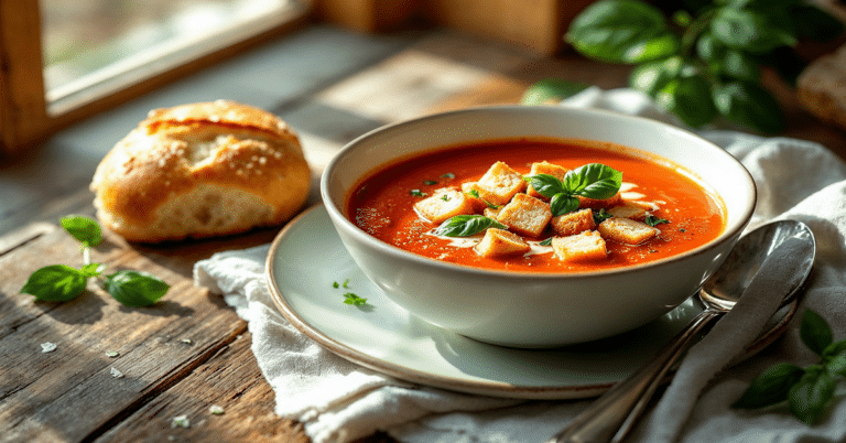 A bowl of creamy cherry tomato soup.