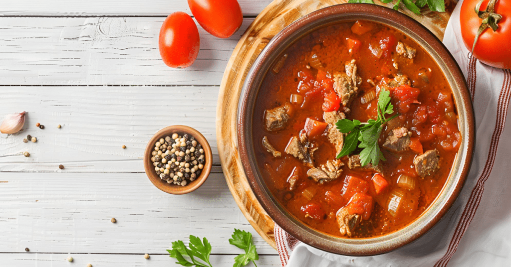 A hearty bowl of tomato beef stew