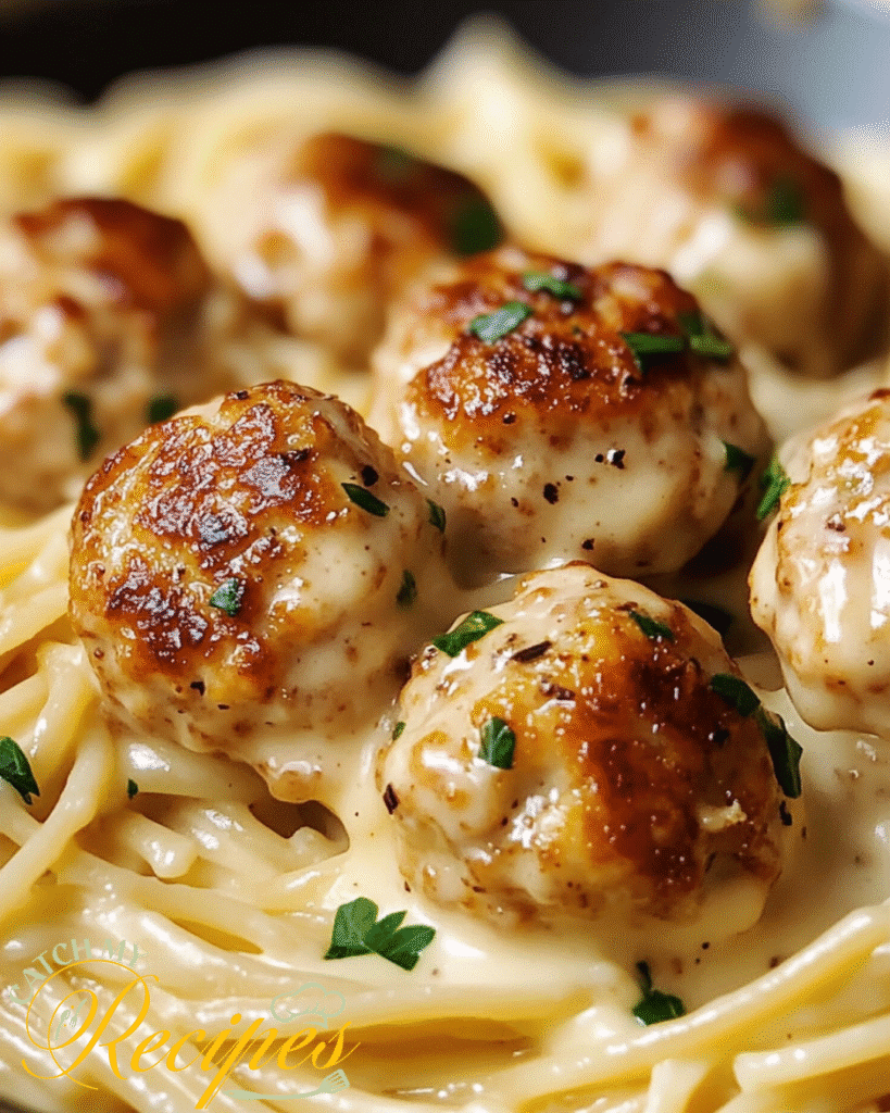Garlic Butter Chicken Bites With Creamy Parmesan Pasta 5 spaghetti topped with golden-brown chicken bites